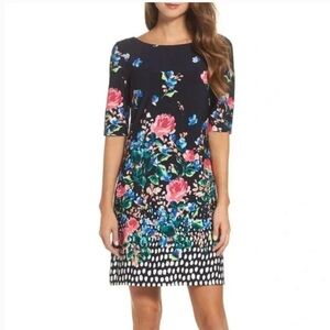 Eliza J Navy Floral Spring Garden Sheath Dress Dipped Flowers Size 8 Medium M